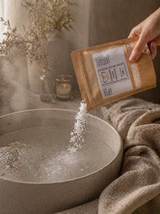 Hand pouring magnesium flakes into a bowl