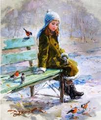 Girl sitting on a bench daydreaming