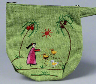 Lime Green Young Girl Feeding Baby Chicks on the Farm Pouch