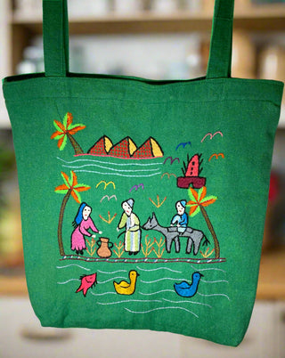 Light Green Tote Bag with Ducks in the Nile River