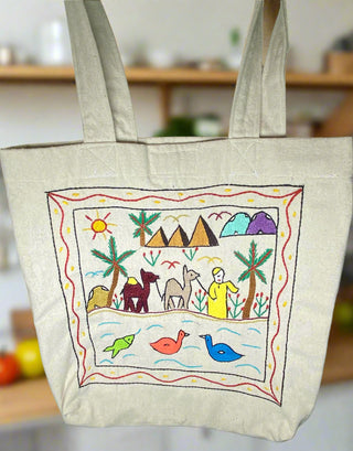 Beige Tote Bag with Ducks in the Nile River