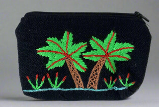 Black Coin/Change Pouch with Two Palm Trees