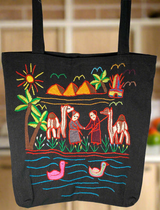 Black Tote Bag with Ducks in the Nile River
