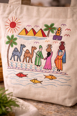 Beige Tote Bag with Fish in the Nile River 2