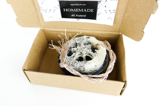 Charcoal and Loofah Foot Scrub Soap Bar in a kraft box
