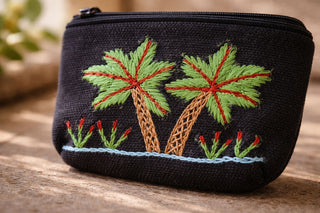 Egyptian hand-embroidered pouch Black Coin/Change Pouch with Two Palm Trees
Active
