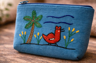 Egyptian hand-embroidered pouch Sky Blue Palm Tree and a Chicken Pouch
