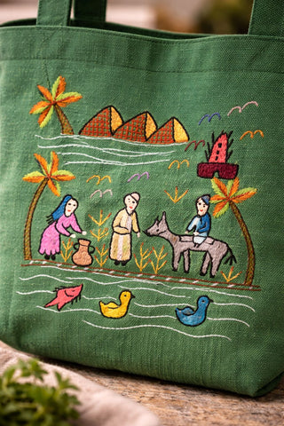 Light Green Tote Bag with Ducks in the Nile River