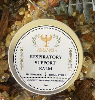 Respiratory support balm with Egyptian Botanicals label on a natural background