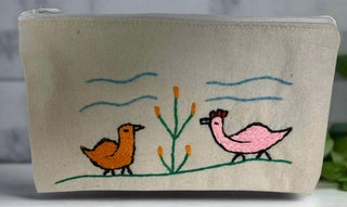 Beige Rooster and Hen Pouch