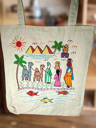 Beige Tote Bag with Fish in the Nile River